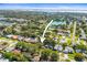 An aerial view of the property located in a residential area close to the lake at 1510 Patricia Ave, Dunedin, FL 34698