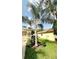 Exterior showcasing lush landscaping with palm trees and vibrant green grass in the yard at 19743 Ellendale Dr, Land O Lakes, FL 34638