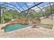 A screened pool features a stone waterfall, stone surround, and meticulous landscaping at 2103 N Golfview Dr, Plant City, FL 33566