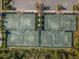 Aerial view of the community tennis courts surrounded by trees and greenery at 29038 Picana Ln, Wesley Chapel, FL 33543