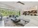 Open concept living space with view of lanai, gourmet kitchen, and modern decor at 30326 Ceasar Park Dr, Wesley Chapel, FL 33543