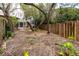 Landscaped backyard featuring mature trees, tropical foliage, and a screened-in patio with a pool at 335 Palmdale Dr, Oldsmar, FL 34677