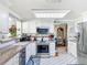 Well-lit kitchen featuring stainless steel appliances, white cabinetry, and tile countertops at 7111 Lawnview Ct, Tampa, FL 33615