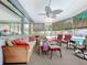 Relaxing sunroom with ceiling fan, wicker furniture, and view of the pool at 7111 Lawnview Ct, Tampa, FL 33615