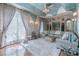 Unique living room with stone accent walls, custom ceiling and a large comfortable gray sectional at 7301 Loghouse Rd, Plant City, FL 33565