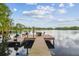 Picturesque wooden dock on a serene lake, ideal for boating and enjoying waterfront living at 820 Newberger Rd, Lutz, FL 33549