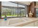 Bright kitchen sink overlooking screened pool area and lush backyard at 820 Newberger Rd, Lutz, FL 33549
