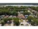 Aerial view of a neighborhood with mature trees and a lake in the distance at 8526 Quarter Horse Dr, Riverview, FL 33578