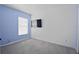 Bedroom featuring a wall mounted television, carpet flooring, and a window providing natural light at 8526 Quarter Horse Dr, Riverview, FL 33578