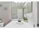 Clean bathroom featuring a modern vanity, bright lighting, and decorative accents at 31111 Bridgegate Dr, Wesley Chapel, FL 33545