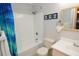 Bathroom with a shower-tub combination, toilet, and vanity with mirror at 10265 Gandy N Blvd # 1409, St Petersburg, FL 33702
