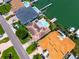Aerial view of beautiful waterfront homes featuring private docks and sparkling pools in a lovely coastal setting at 1135 81St S St, St Petersburg, FL 33707