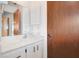 Bathroom features a vanity with ample counter space, a large mirror, and wood cabinet at 11511 113Th St # 33D, Largo, FL 33778