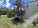 Exterior view of the home featuring a lush front yard, mature tree, and partial driveway view at 1247 Gentilly Ln, Wesley Chapel, FL 33544