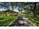 A covered picnic area with walking path surrounded by lush greenery, creating a relaxing community space at 3150 San Jose St, Clearwater, FL 33759