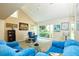 Spacious living room with vaulted ceilings, large windows, and comfortable blue sofas at 15917 Dover Cliffe Dr, Lutz, FL 33548