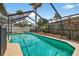 A sparkling screened-in pool in a backyard with lush greenery offers a refreshing oasis for relaxation and entertainment at 15925 Marshfield Dr, Tampa, FL 33624