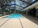 A stunning pool within a screened enclosure, complemented by a covered patio with sleek design elements at 2102 Doefield Ct, Valrico, FL 33596