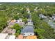 Expansive aerial view of a neighborhood featuring tree-lined streets and diverse home styles with pools at 2604 W Jetton Ave, Tampa, FL 33629