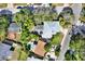 Overhead aerial shot showcases the charming home, mature trees, and sunny neighborhood, conveniently located on a quiet street at 4173 85Th N St, St Petersburg, FL 33709