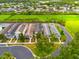 This aerial view captures the neighborhood layout, showcasing the houses and a lush green space at 5410 River Sound Ter, Bradenton, FL 34208