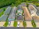 Aerial view showcases well-maintained homes with attached garages and manicured lawns at 5410 River Sound Ter, Bradenton, FL 34208