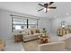 Inviting living room with a comfortable couch, large window, neutral color palette, and stylish decor at 6370 Elmhurst Dr, Pinellas Park, FL 33782