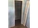 Open closet with wood flooring and a single shelf provides visible storage space at 6403 Elliot Dr, Tampa, FL 33615