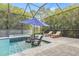 The screened in pool area has a hot tub, sun loungers, and relaxing chairs at 7114 Bowspirit Pl, Apollo Beach, FL 33572
