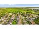 Beautiful aerial view of a neighborhood featuring lush greenery and a lake in the background at 1631 Shady Oaks Dr, Oldsmar, FL 34677