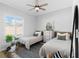 Inviting bedroom with two twin beds, bright natural light from a large window and vinyl flooring at 1631 Shady Oaks Dr, Oldsmar, FL 34677