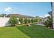 Lush backyard with privacy fence, trimmed evergreens, and patio at 1802 Regal Mist Loop, Trinity, FL 34655