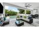 This covered outdoor living space has a beautiful patio and view of the pool at 2707 Ridgewood Ave, Tampa, FL 33602