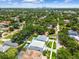 Scenic aerial view of the home's neighborhood with the city skyline in the distance, highlighting its desirable location at 4109 W Inman Ave, Tampa, FL 33609