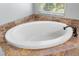 Close-up view of a soaking tub set against decorative tile and a window at 4920 Anniston Cir, Tampa, FL 33647