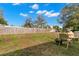 Fenced back yard with a grassy lawn and seating area at 6681 121St Ave # I, Largo, FL 33773