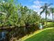 Scenic water view with lush green landscaping and a clear blue sky at 7606 Berna Ln, Land O Lakes, FL 34637
