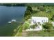 Panoramic view of a modern home on a large lakefront property with a private dock at 11313 Knights Griffin Rd, Thonotosassa, FL 33592