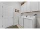 Functional laundry room with appliances, ample storage, and a door leading to the home's other areas at 1237 Windy Bay Shl, Tarpon Springs, FL 34689