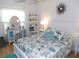 Bright bedroom with coordinated bedding, white furniture, and fan at 1250 S Pinellas Ave # 1013, Tarpon Springs, FL 34689
