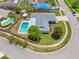 Aerial shot of a home featuring a spacious backyard, pool, and mature landscaping at 12879 112Th St, Largo, FL 33778