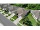 Aerial view showcasing the home's landscaping, and proximity to lush greenery at 1822 Sassafras Dr, Wesley Chapel, FL 33543