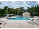 Community pool surrounded by mature landscaping and plenty of seating at 18930 Wood Sage Dr, Tampa, FL 33647