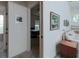 Hallway view into the bedroom, showcasing the interior design and layout at 2406 Dana Dr, Safety Harbor, FL 34695