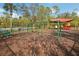 Community playground with swings, slides, and play equipment on a mulch ground at 30352 Elderwood Dr, Wesley Chapel, FL 33543