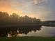 Scenic view of a pond reflecting the trees and the golden sunset sky at 31141 Harthorn Ct, Wesley Chapel, FL 33543