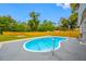 Backyard view of private Kidney Bean pool and patio surrounded by a wood fence for secluded outdoor enjoyment at 4313 Riviera Ct, Spring Hill, FL 34608
