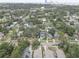 Aerial view featuring a vibrant neighborhood with lush tree coverage and an urban skyline visible in the distance at 659 26Th S Ave, St Petersburg, FL 33705