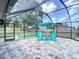 Relaxing outdoor screened-in patio with comfortable seating, perfect for enjoying the backyard view at 7511 Laurel Oak Ct, Port Richey, FL 34668
