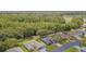 Aerial view of well-kept homes with vibrant green lawns, bordering a tranquil wooded area at 10728 Moshie Ln, San Antonio, FL 33576
